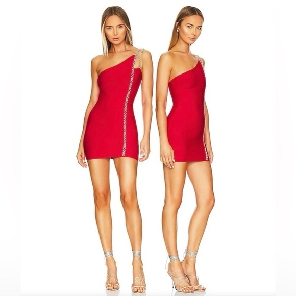 H:ours ALISHA ONE SHOULDER DRESS IN RED Size Medium - Picture 2 of 15